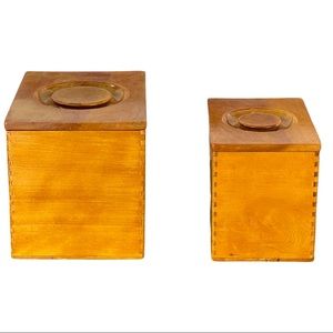 Vintage set of 2 Woodpecker wood ware Canister